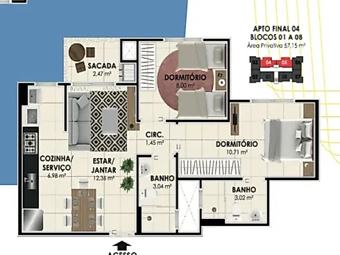 Apartamento 2 Quartos no Garden Home Resort - Pedra Branca - Cópia #9938 (2) - Cópia #10054 - Foto 3