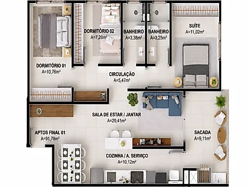Apartamento 3 Quartos no Residencial Villagio Di Genova - Pagani - Foto 7
