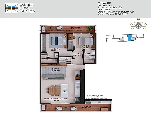 Apartamento Garden com 2 Suítes no Pátio das Artes – Pedra Branca - Foto 7