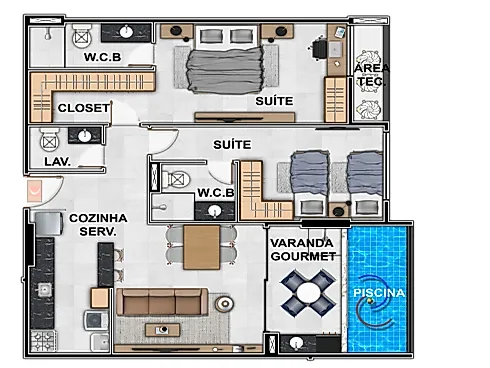 Em Construção: Cobertura 2 Quartos no Delman Three Towers Studio Design 5 - Jatiúca - Cobertura em Jatiúca, Maceió - Foto 1