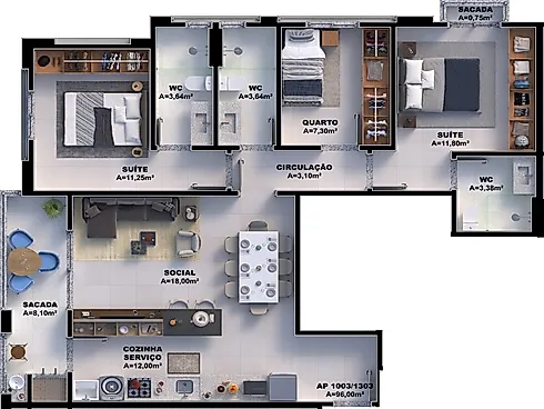 Dubai Residence l Apartamento com 96m², 3 Dormitórios com 2 Suítes na Pedra Branca - Foto 7