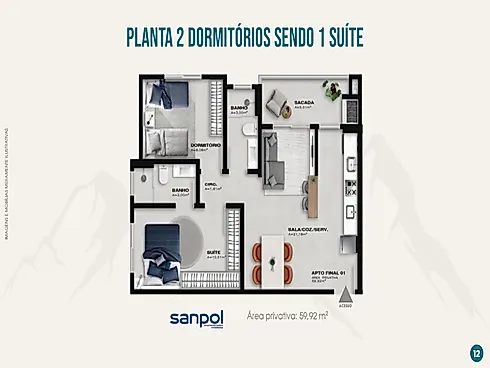 Apartamento 2 Quartos com Suíte e Vaga Coberta no Aririú - Foto 12