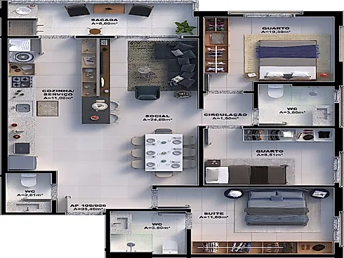 Dubai Residence l Apartamento com 95m², 3 Dormitórios com 1 Suíte na Pedra Branca - Apartamento em Pedra Branca, Palhoça - Foto 3