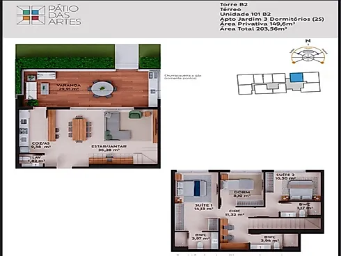 Apartamento 2 Quartos com 2 Suítes e 149m² - Pedra Branca - Apartamento em Pedra Branca, Palhoça - Foto 2