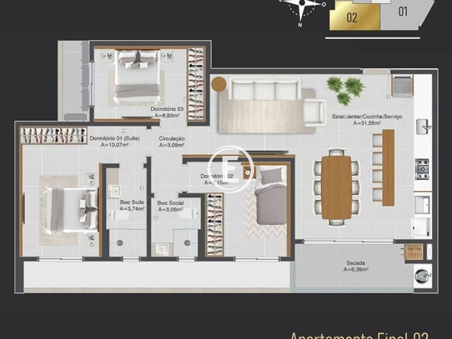 Apartamento em Pagani, Palhoça. 3 quartos, 99m². Imagem 12 de 37
