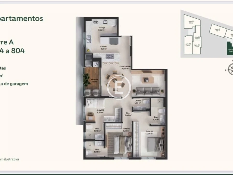 Apartamento em Pedra Branca, Palhoça. 3 quartos, 100m². Imagem 5 de 6