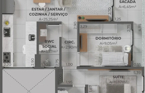 Apartamento em Pedra Branca, Palhoça