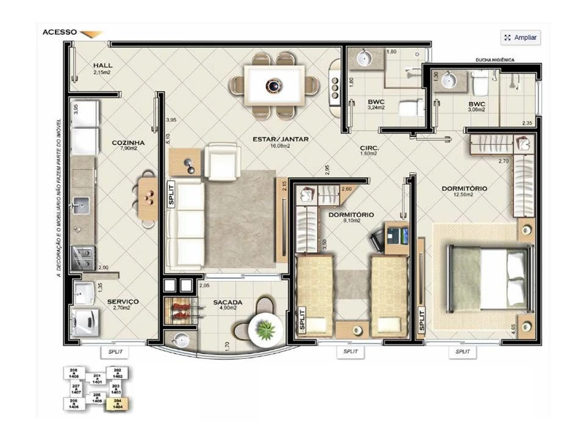 Apartamento no Barreiros com Suíte e Sacada com Churrasqueira - Barreiros São José SC - Foto 12