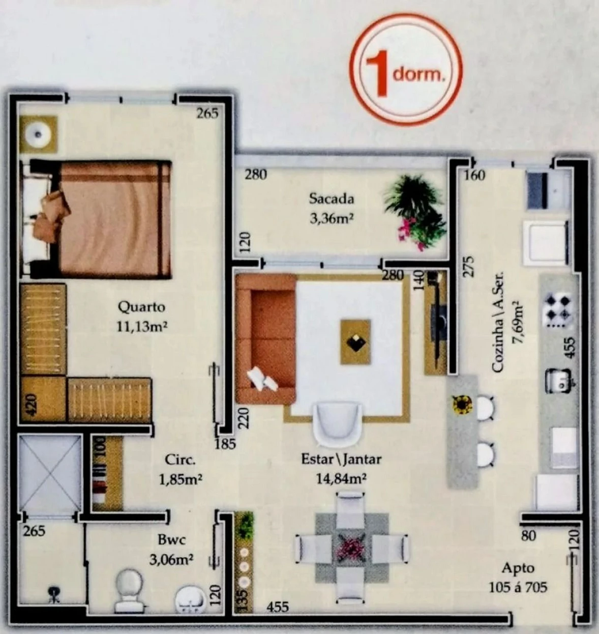 Apartamento 1 Dormitório  Semimobiliado com Vaga e Hb - Fazenda Santo Antônio - São José/SC - Foto 19