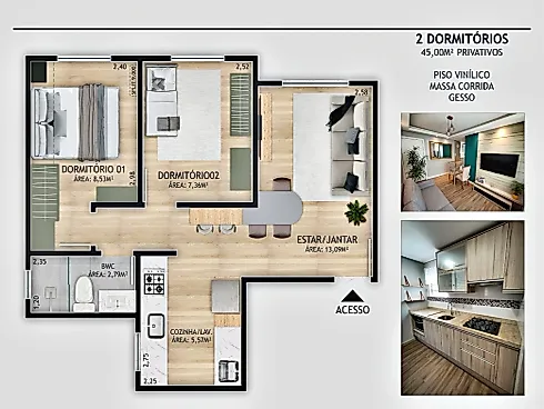Apto 2 Quartos, sem Mobiliado, 1 Vaga - Pachecos - Foto 19