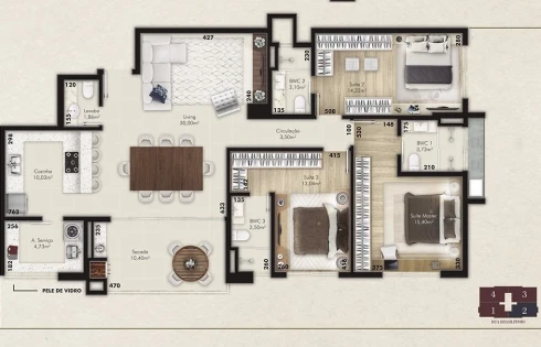 Apartamento 3 Quartos com 3 Suítes e 129m² - Kobrasol - Foto 12