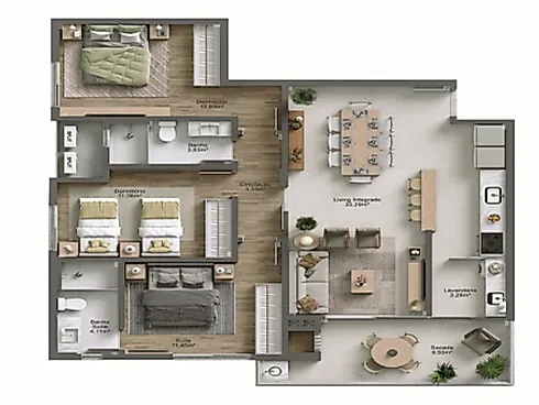 Apartamento 3 Dormitórios 107m², Vista Mar - Mar Positano, SC - Apartamento em Centro, Balneário Rincão - Foto 3