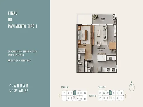 Apartamento 1 Quarto com 1 Suíte e 63m² - Cachoeira do Bom Jesus - Apartamento em Cachoeira do Bom Jesus, Florianópolis - Foto 3