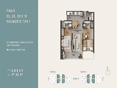 Apartamento 2 Quartos com 2 Suítes e 73m² - Cachoeira do Bom Jesus - Apartamento em Cachoeira do Bom Jesus, Florianópolis - Foto 3
