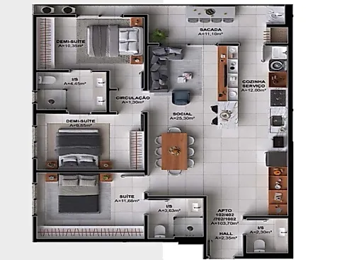 Apartamento 3 Dormitorios (1 Suíte e 2 Demi-Suíte) Pedra Branca - Apartamento em Pedra Branca, Palhoça - Foto 4