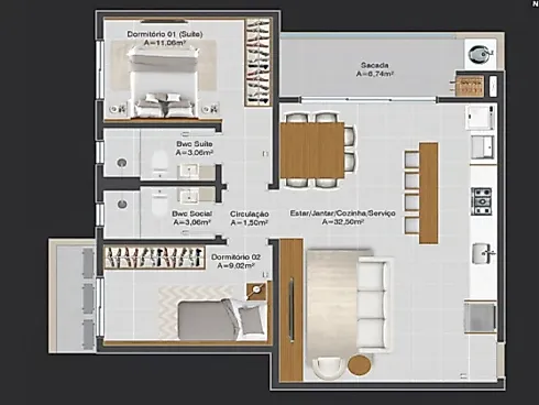 Apartamento 2 Quartos no Residencial Vênus - Pagani - Foto 12