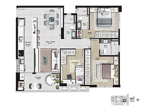 Apartamento 3 Quartos com 2 Suítes no Vancouver Residencial - Foto 17