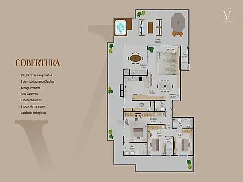 Cobertura 3 Quartos 296m² no Vistage Residence - Barreiros - Cobertura em Barreiros, São José - Foto 3