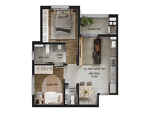 Apartamento 2 Quartos 55m² com Piscina - Passa Vinte - Foto 15