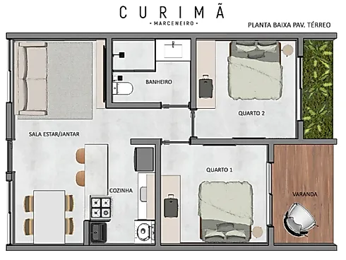 Apartamento 2 Quartos no Condomínio Curimã - Marceneiro - Centro - Foto 12