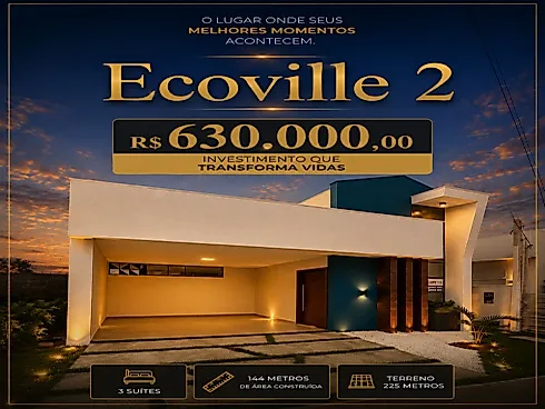 3 Suítes e 144m² no Ecoville 2 - Cajupiranga - Casa em condomínio em Cajupiranga, Parnamirim - Foto 1