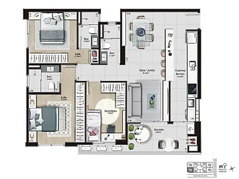 Apartamento 3 Quartos 103m² 2 Suítes no Vancouver - Kobrasol - Foto 11