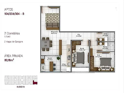 Apartamento com 2 Quartos, 1 Suíte com 80M2, 2 Vagas de Garagem - Foto 46