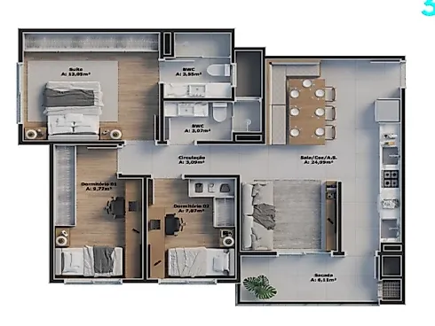 Apartamento 3 Dormitórios sendo 1 Suite no Kobrasol Ii - Foto 25
