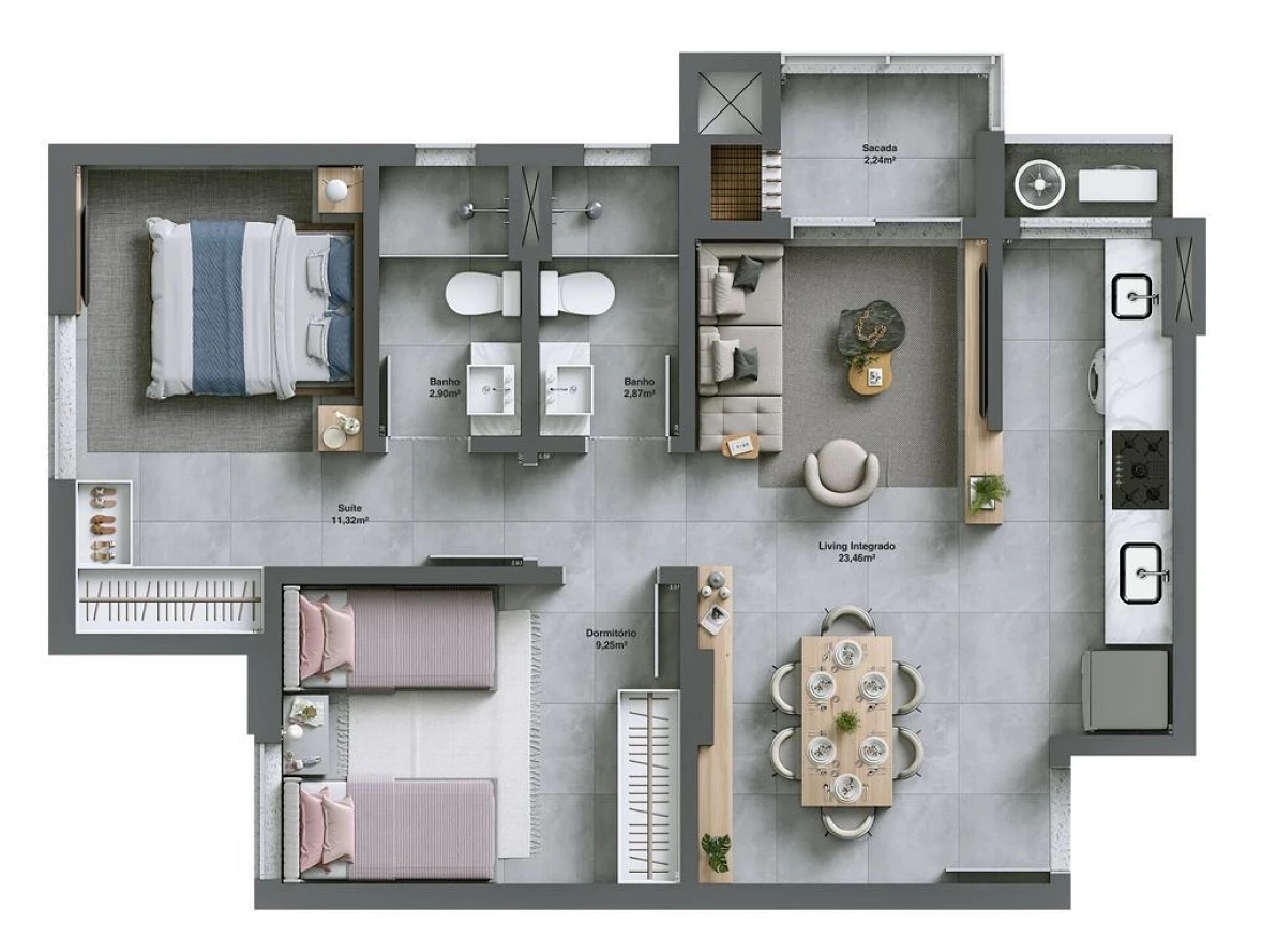 Apartamento em Comerciário, Criciúma