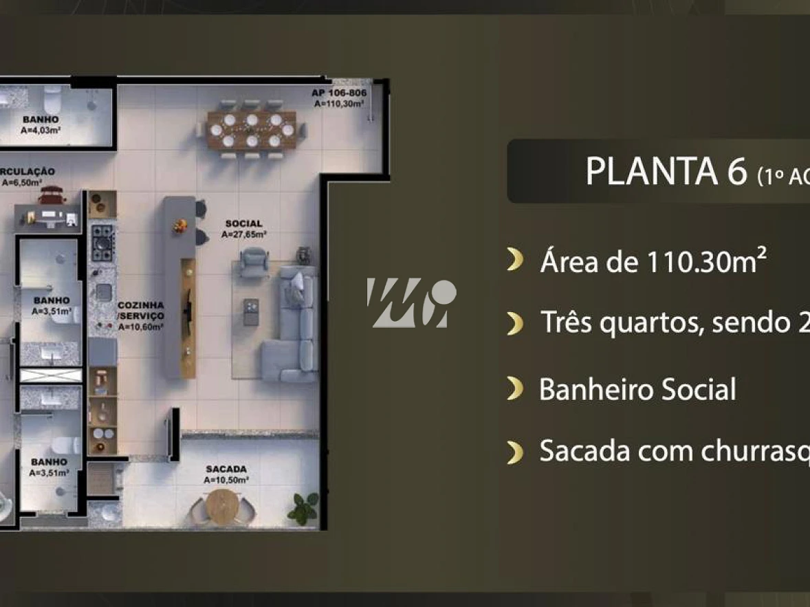 Apartamento em Pedra Branca, Palhoça. 3 quartos, 110m². Imagem 7 de 7