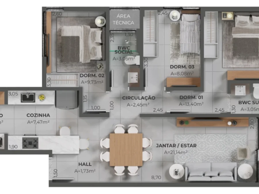 Apartamento em Pedra Branca, Palhoça. 3 quartos, 104m². Imagem 7 de 7