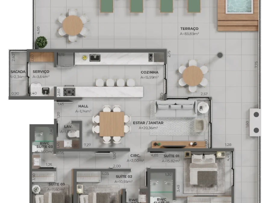 Cobertura em Pedra Branca, Palhoça. 3 quartos, 210m². Imagem 7 de 7