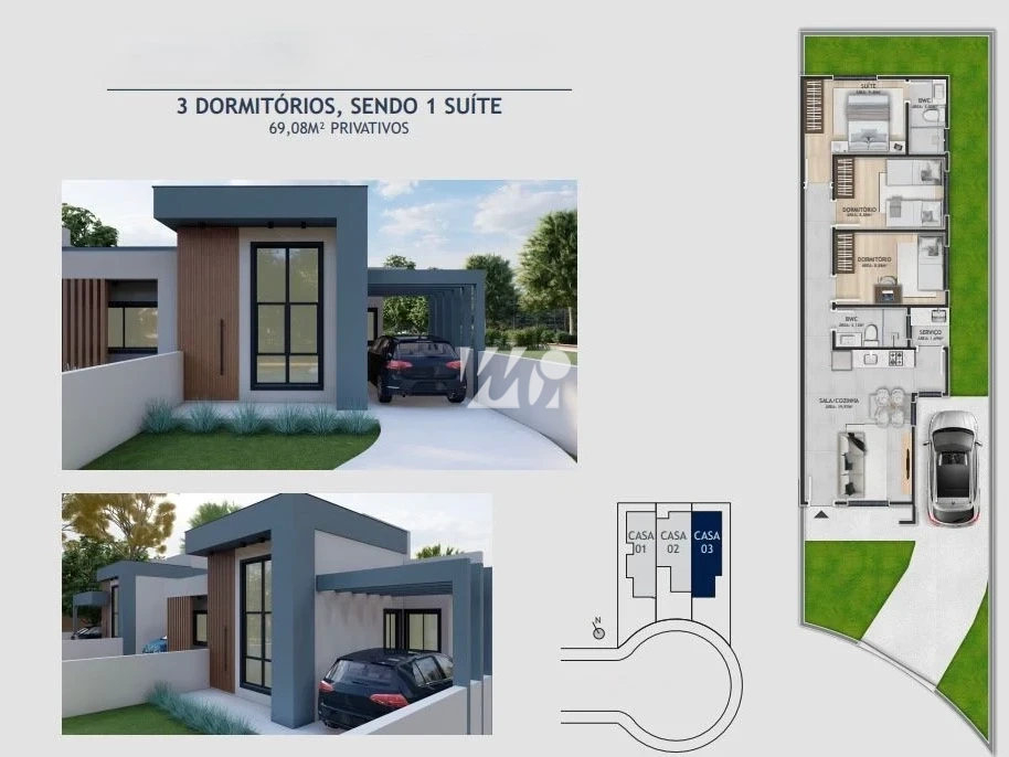 Casa Geminada em Nova Palhoça, Palhoça. 3 quartos, 69m². Imagem 1 de 2