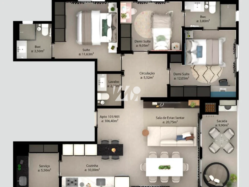 Apartamento em Pedra Branca, Palhoça. 3 quartos, 106m². Imagem 3 de 8