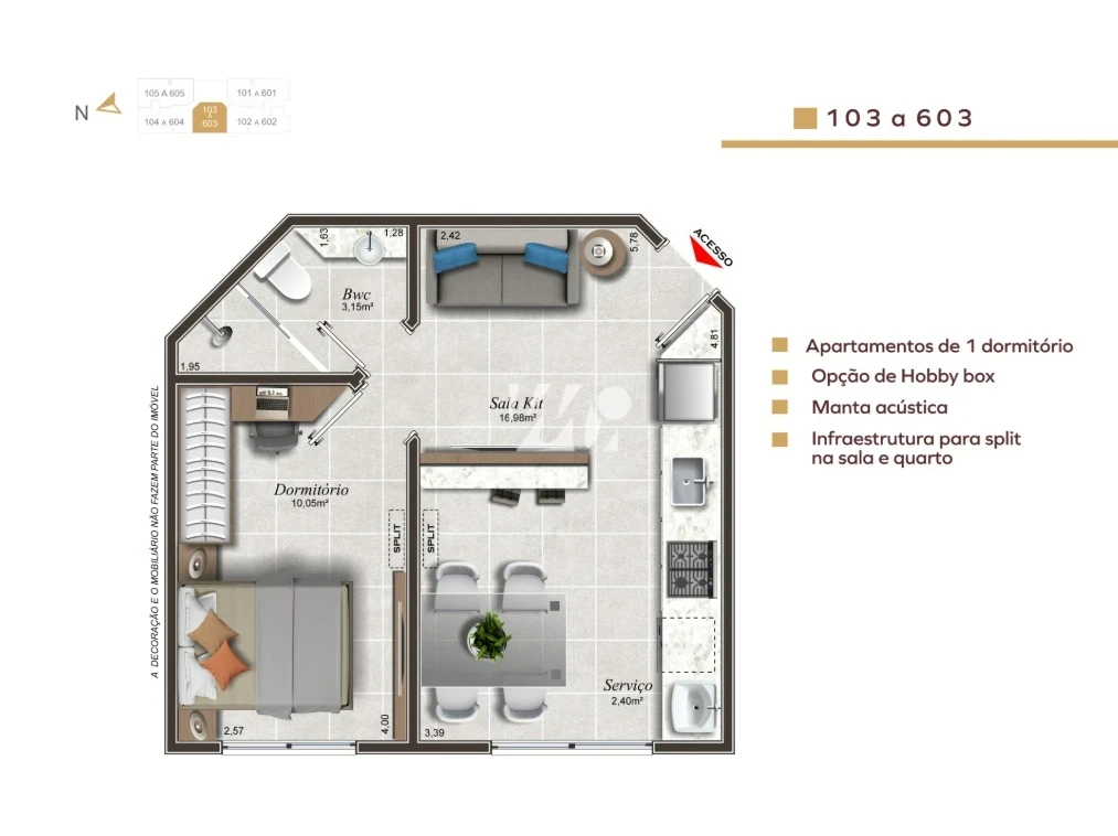 Apartamento em Pedra Branca, Palhoça. 1 quartos, 36m². Imagem 2 de 11