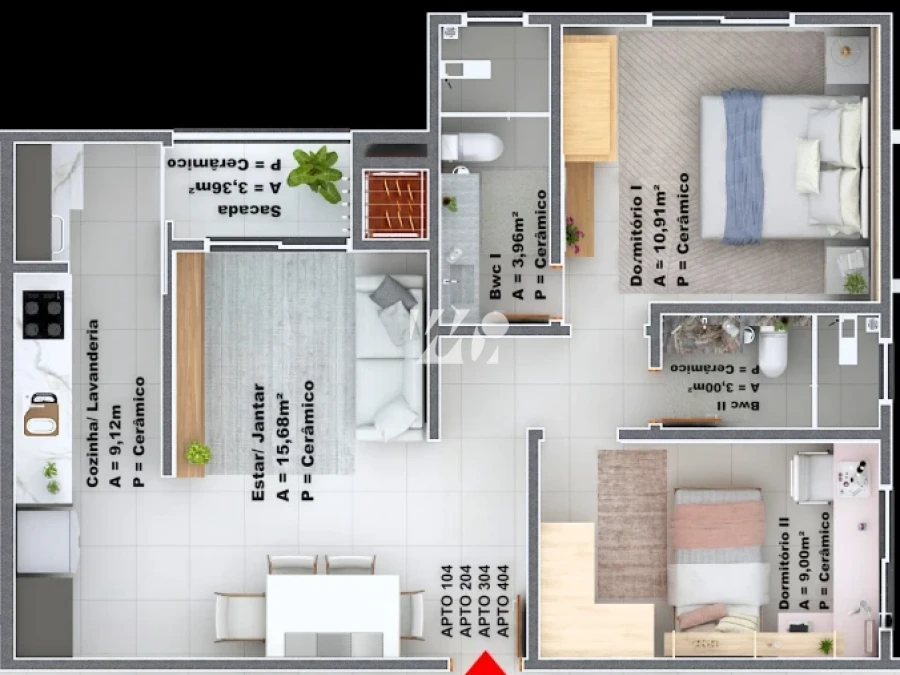 Apartamento em Sertão do Maruim, São José. 2 quartos, 62m². Imagem 3 de 3
