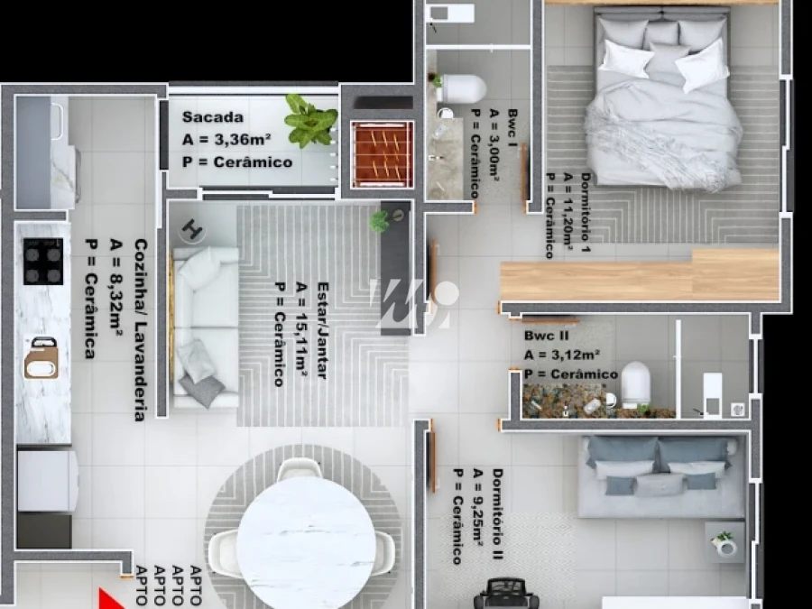 Apartamento em Sertão do Maruim, São José. 2 quartos, 62m². Imagem 2 de 3