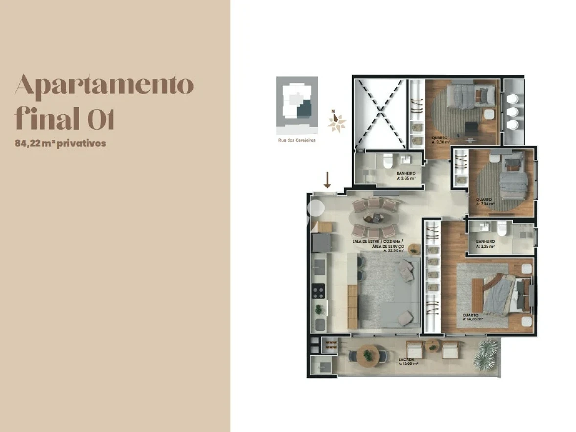 Apartamento em Pedra Branca, Palhoça. 3 quartos, 84m². Imagem 9 de 9