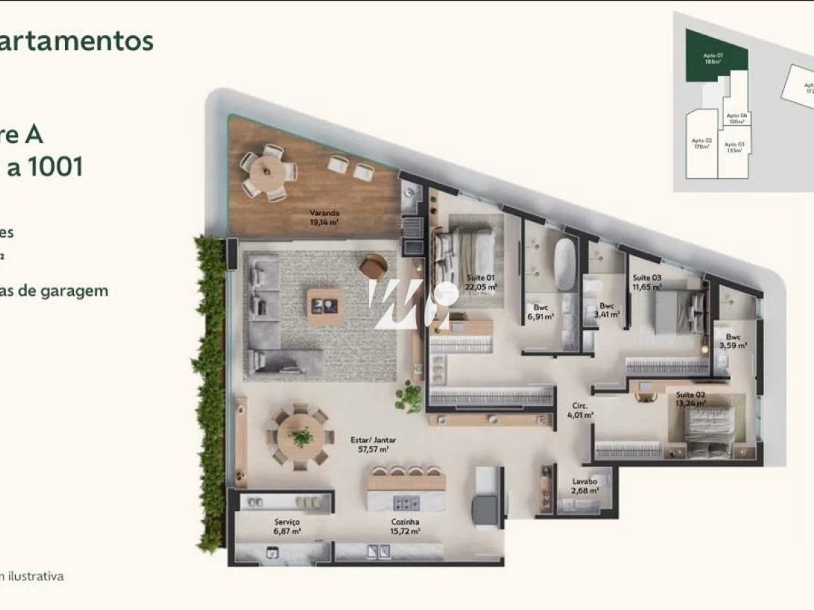 Apartamento em Pedra Branca, Palhoça. 3 quartos, 188m². Imagem 3 de 12