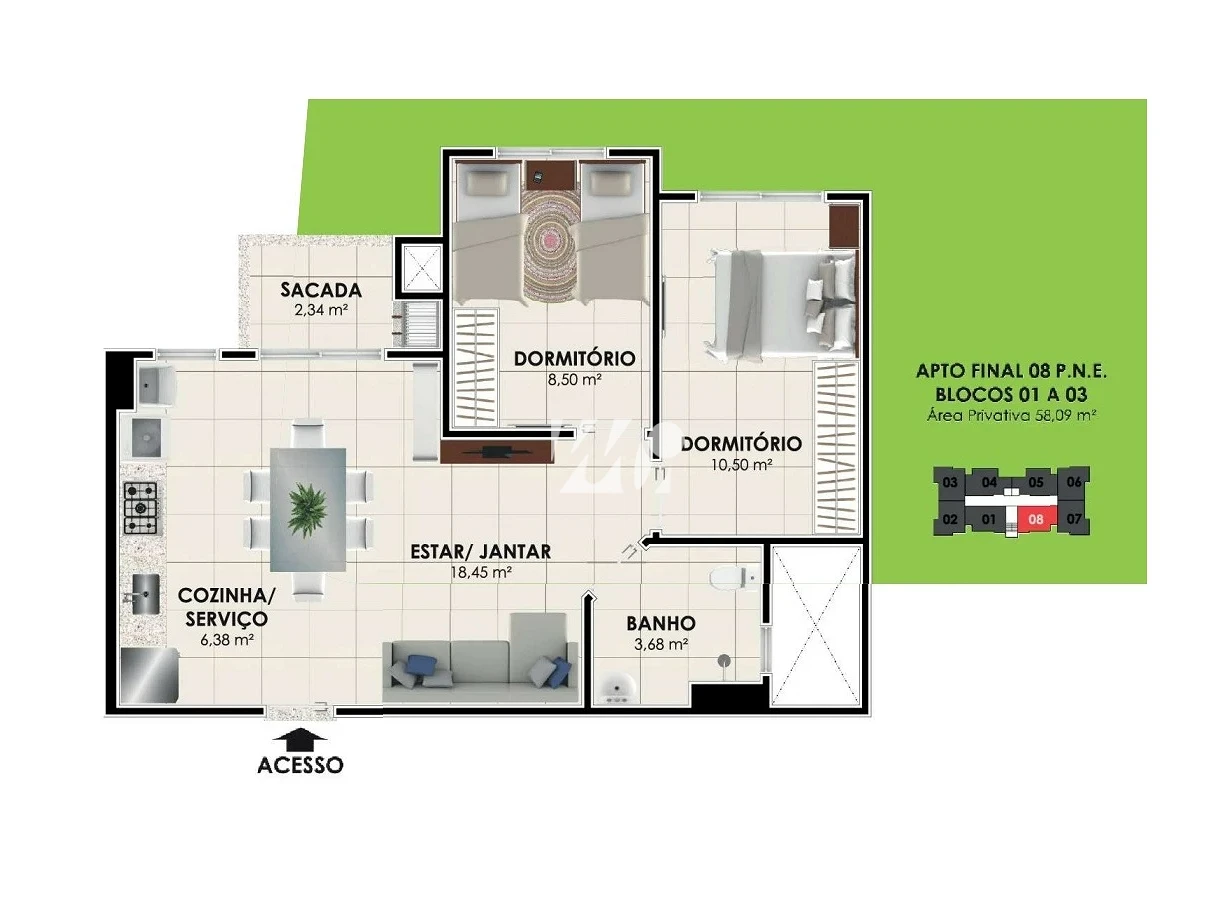 Apartamento em Pedra Branca, Palhoça. 2 quartos, 58m². Imagem 14 de 19