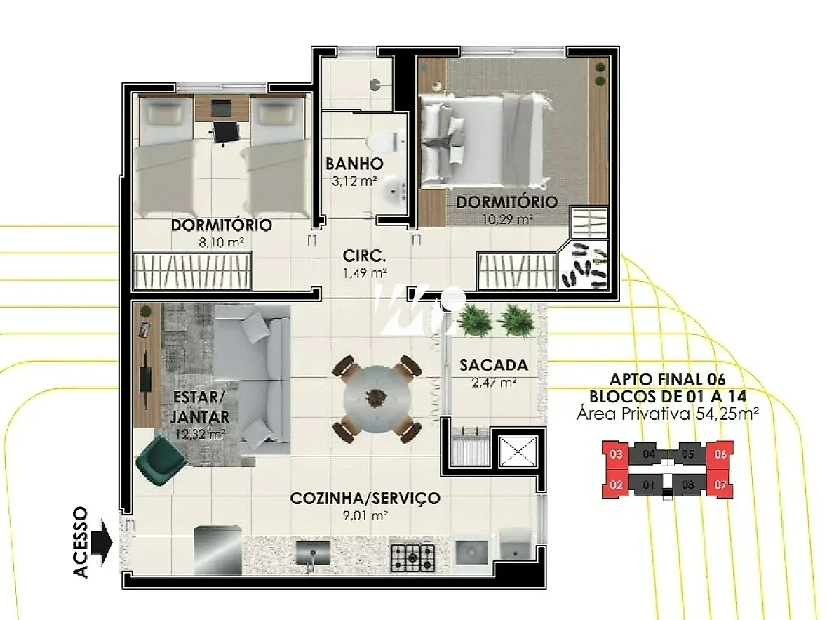 Apartamento em Pedra Branca, Palhoça. 2 quartos, 54m². Imagem 7 de 9