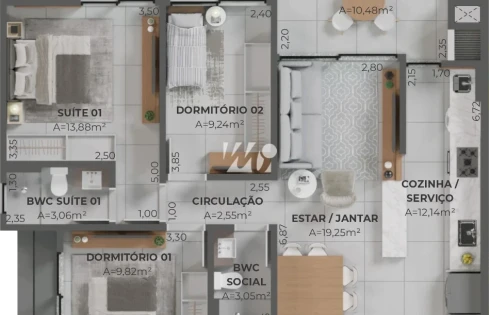 Apartamento em Pedra Branca, Palhoça