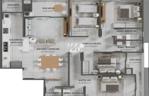 Apartamento em Pedra Branca, Palhoça