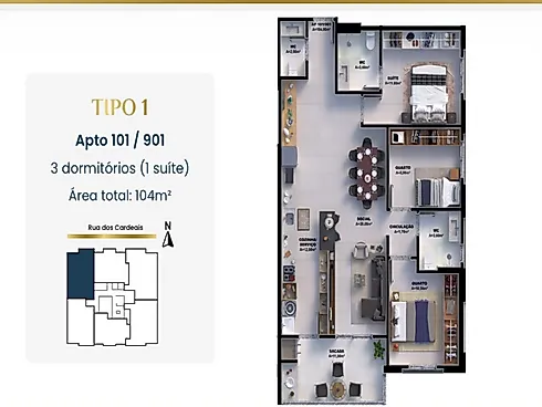 Apartamento 3 Quartos com 1 Suíte - Pedra Branca - Apartamento em Pedra Branca, Palhoça - Foto 2