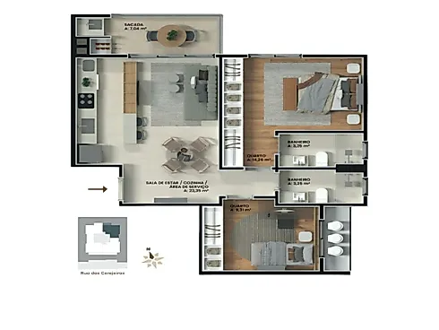 Apartamento 2 Quartos com 1 Suíte - Pedra Branca - Foto 2