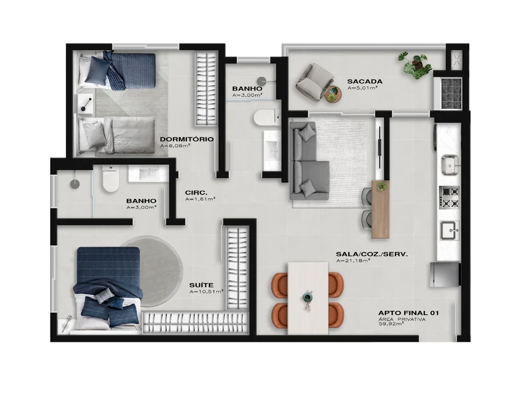 Apartamento em Aririú, Palhoça. 2 quartos, 53m². Imagem 15 de 15
