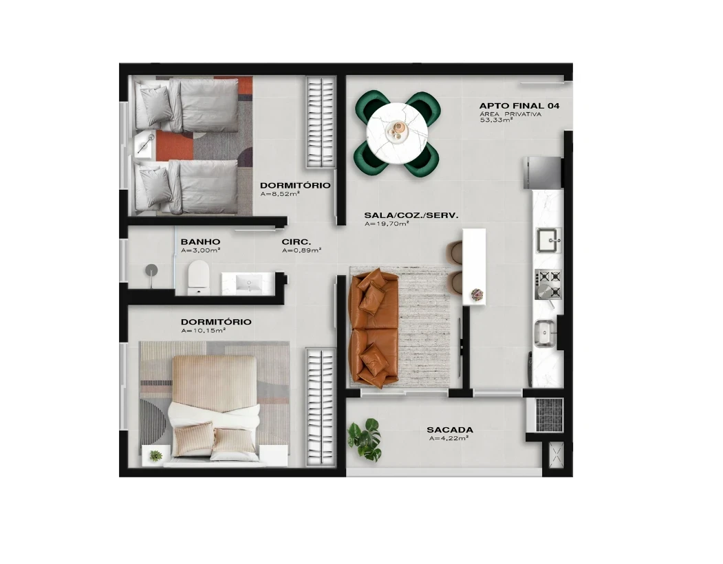 Apartamento em Aririú, Palhoça. 2 quartos, 53m². Imagem 14 de 15