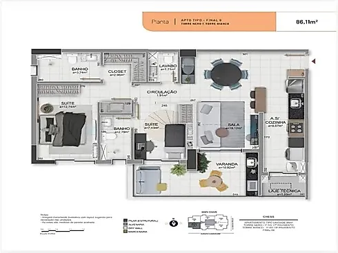 Apartamento com 2 quartos em Jardim Sul, Uberlândia