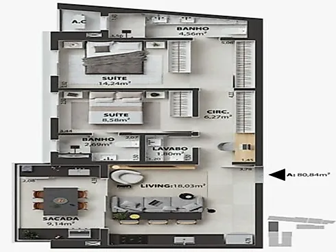 Apartamento com 2 quartos em Gávea, Uberlândia