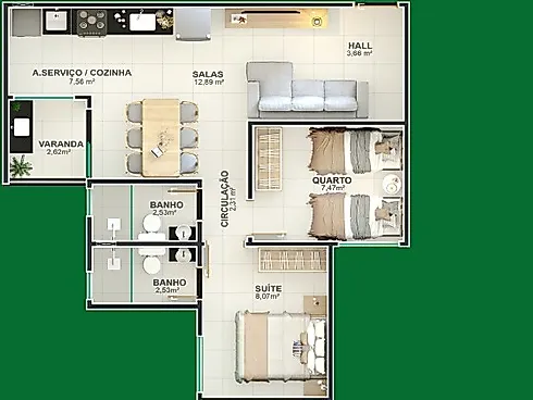 Apartamento com 2 quartos em Novo Mundo, Uberlândia